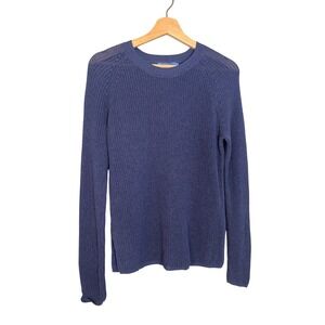 J.McLaughlin Blue Linen Cotton Open Knit Crewneck Sweater Size Small